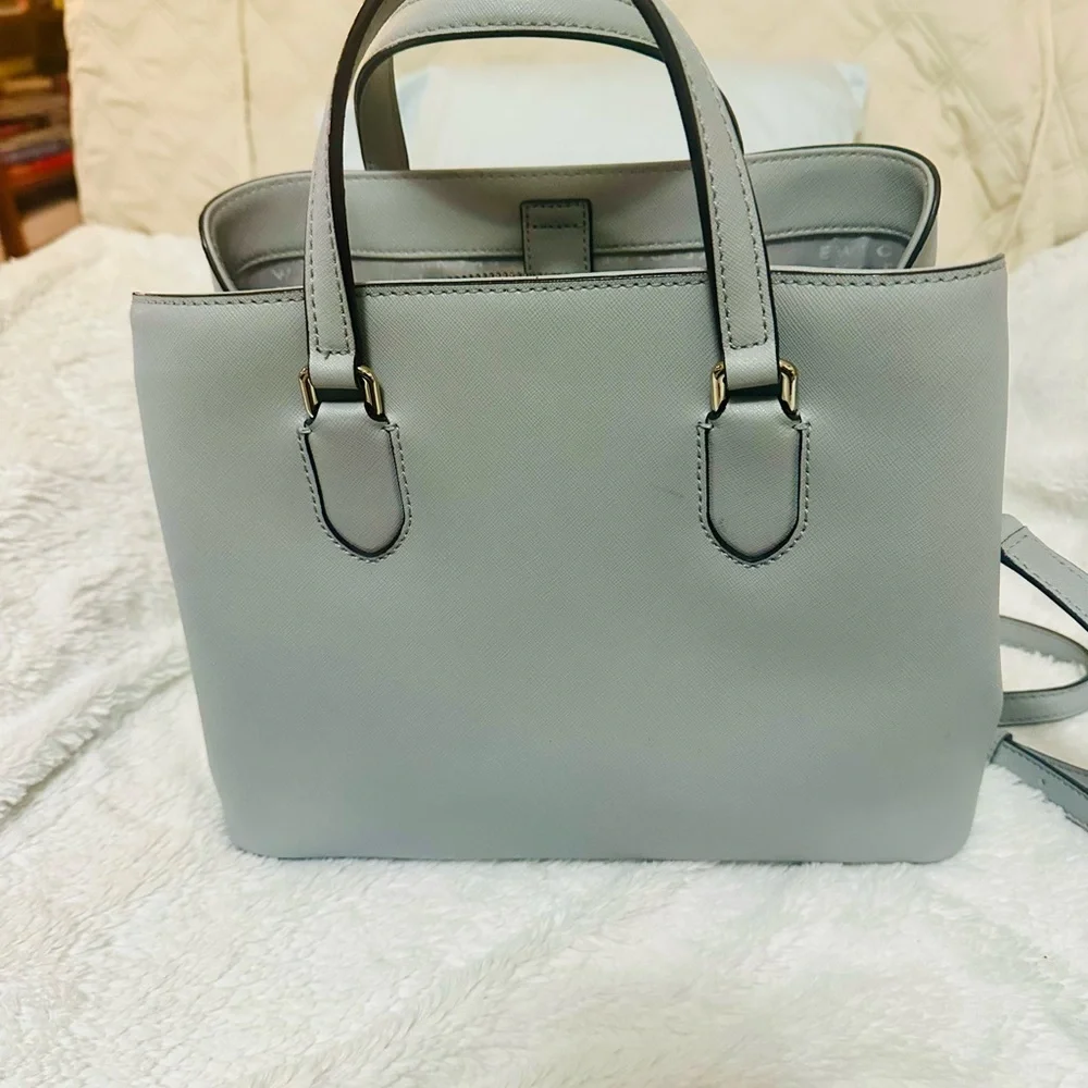 kate spade Gray Structured Saffiano Satchel with Gold Plate